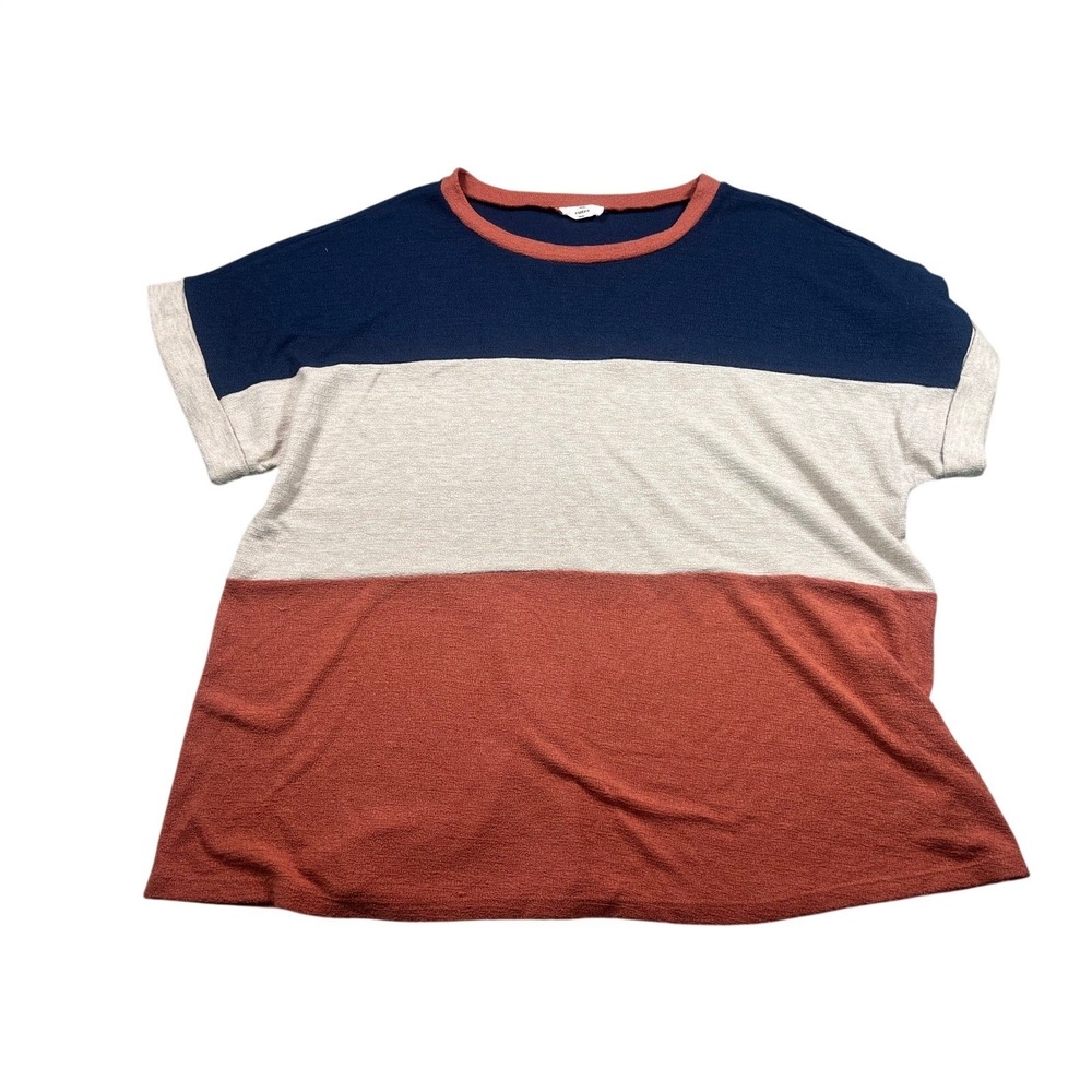 Entro 1X Colorblock Tunic Top Navy Rust Cream Retro 70s Made USA Plus